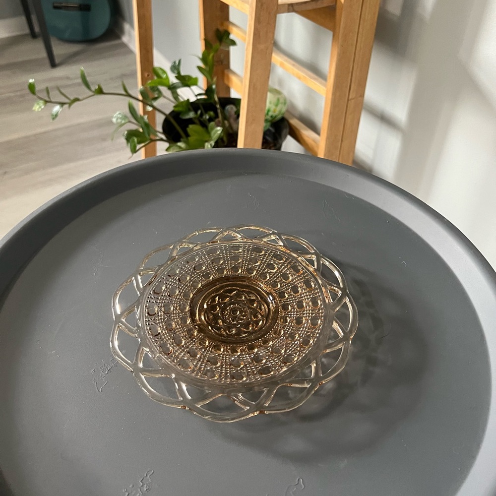 Vintage Amber Glass Latticewear Candy or Trinket Dish